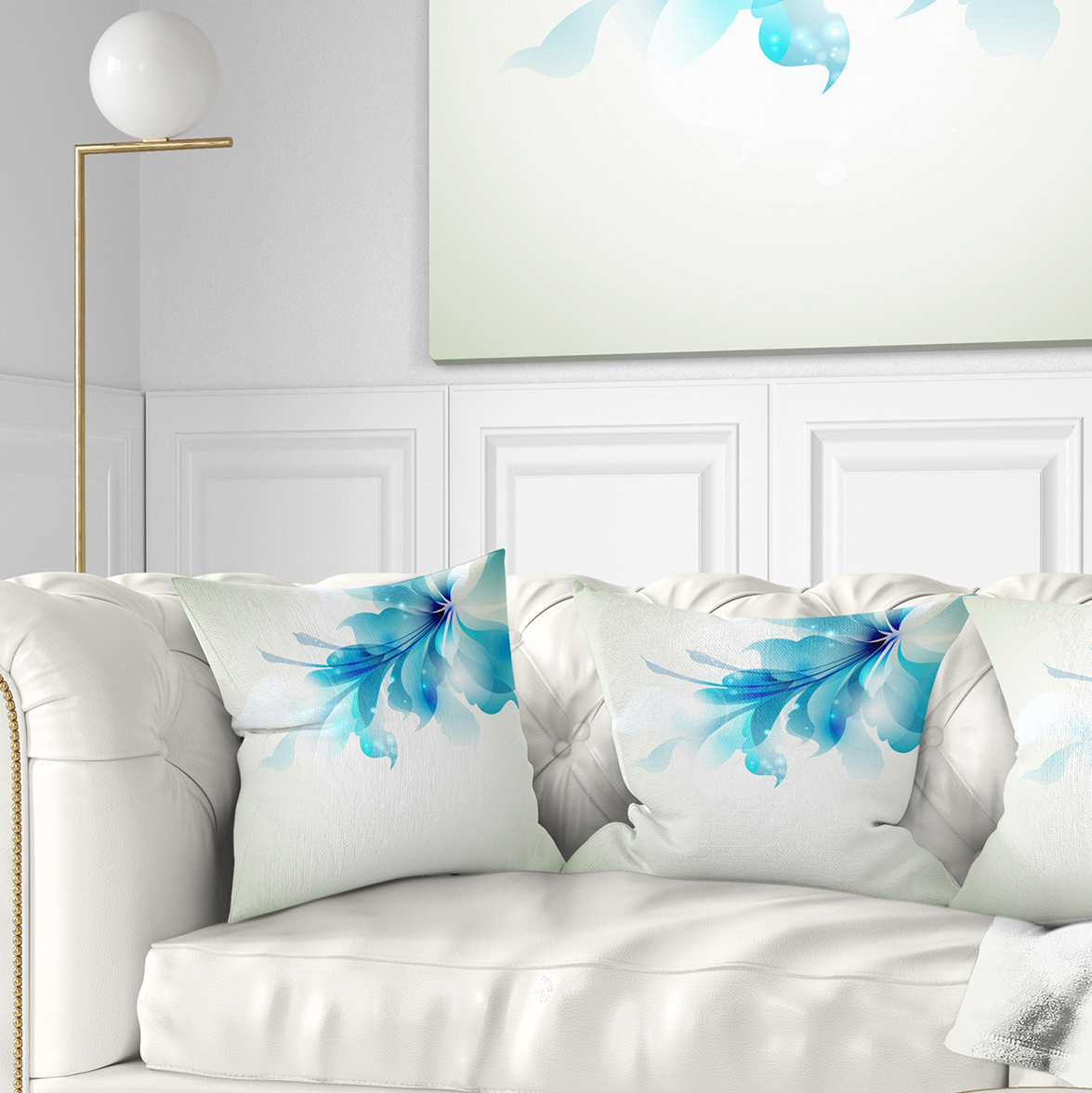 Designart Tender Blue Abstract Flowers - Floral Throw Pillow - 16x16