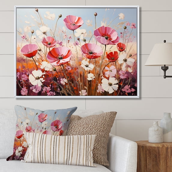 Designart "Tender Embrace Of Pink Crimson Flowers I" Flower Floater Framed Wall Decor