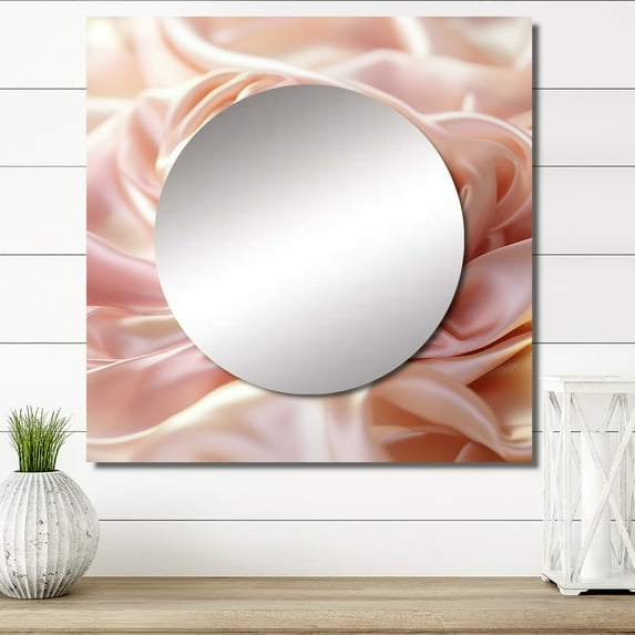 Designart "Tender Pink Silken Wave" Abstract Liquid Ink Pink Large Square Mirror - Square Bedroom Mirror Printed Wall Decor - Modern Square Printed Wall Mirror Art