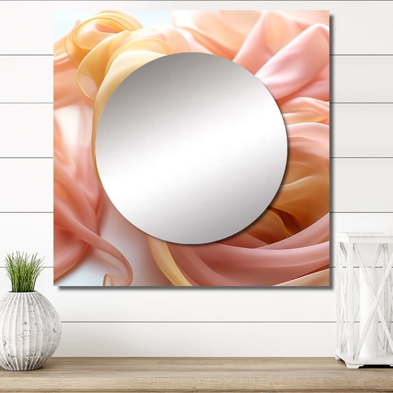 Designart "Tender Pink Silken Wave I" Abstract Liquid Ink Square Mirror For Wall Decor - Large Pink Square Mirror Printed Wall Decor - Modern Square Living Room Mirror