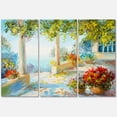 thumbnail image 1 of Designart ' Terrace With Red Flowers Near The Sea ' Nautical & Coastal Canvas Wall Art Print, 1 of 3