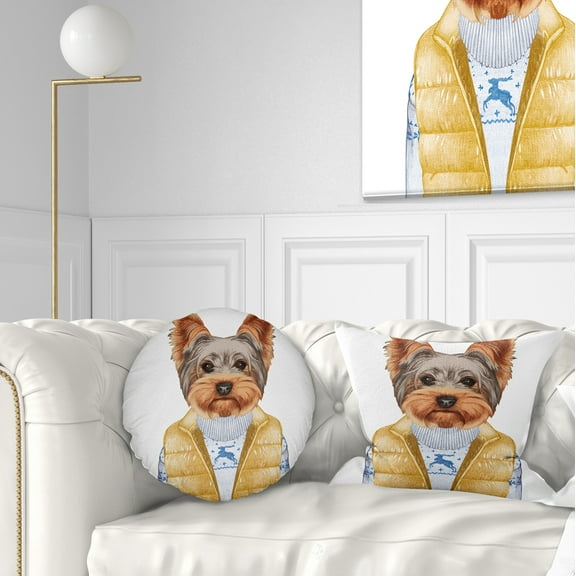 Designart Terrier in Down Vest and Sweater - Animal Throw Pillow - 12x20