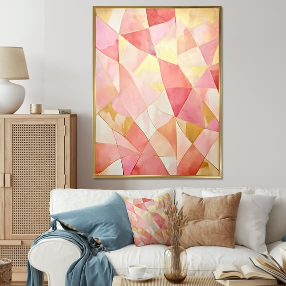 Designart "Tessellations In Pink And Gold" Abstract Shapes Floater Framed Wall Art Living Room