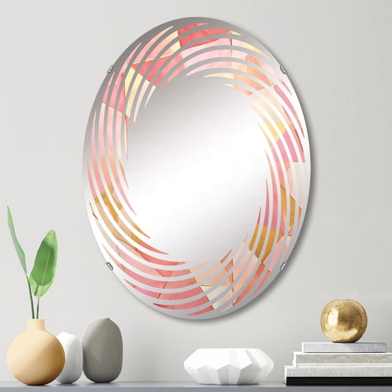 Designart "Tessellations in Pink and Gold" Abstract Shapes Spiral Round Wall Mirror - Abstract Oval Printed Decorative Mirror - Multiple Color Options