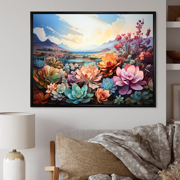 Designart "Texan Colorful Succulent Oasis" Succulent Floater Framed Canvas Wall Art