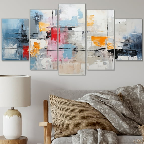 Designart "Textile Euphony I" Abstract Collages Art Living Room Set