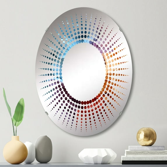 Designart "Textile Spectrum Echo" Abstract Shapes Starburst Round Wall Mirror - Abstract Oval Printed Decorative Mirror - Multiple Color Options