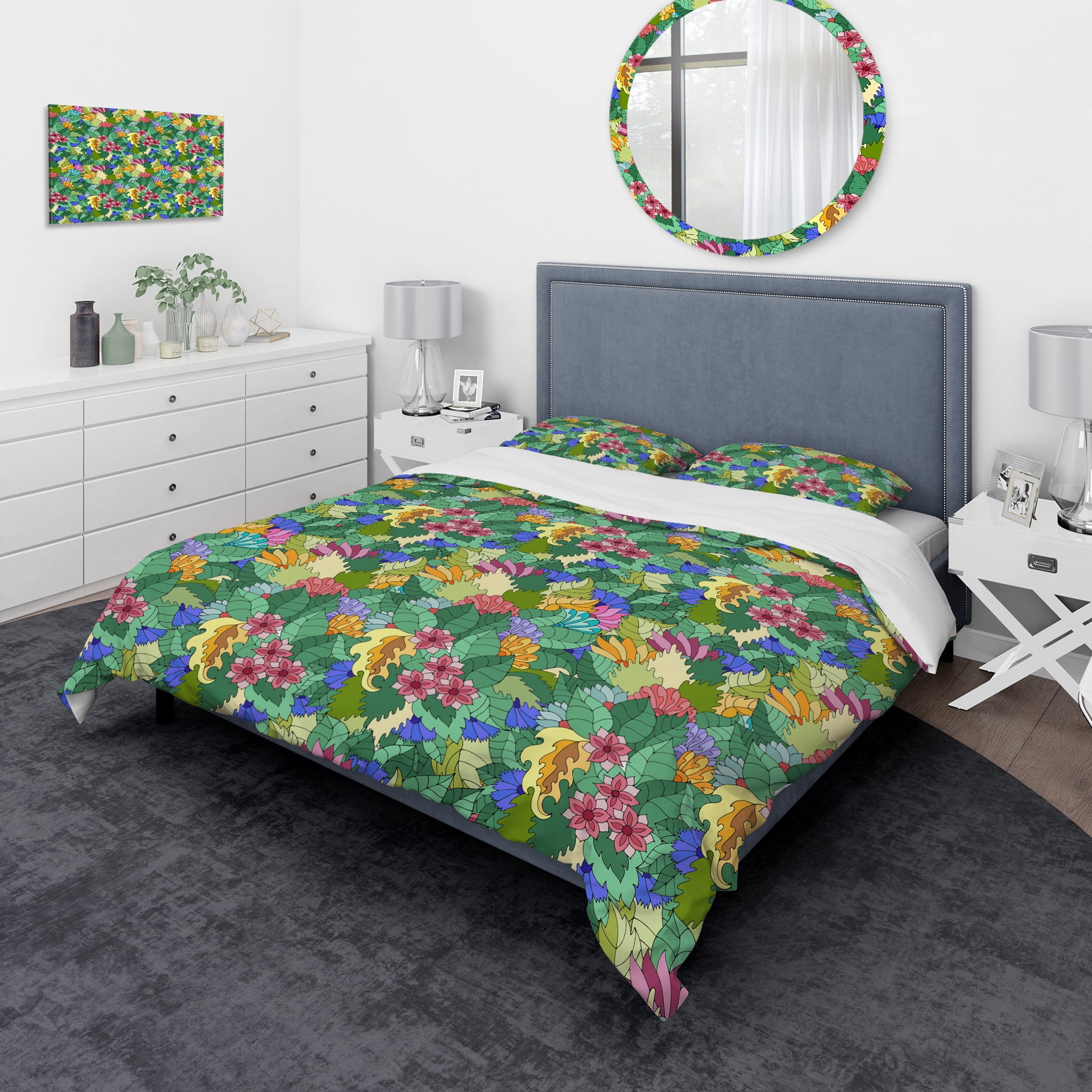 Designart 'Texture with Abstract Flowers & Leaves' Modern & Contemporary Duvet Cover Set