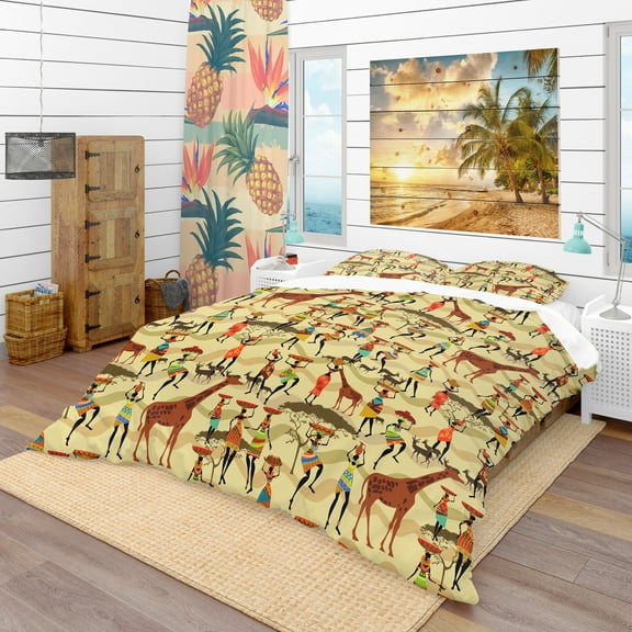 Designart 'Texture with African Women' Tropical Duvet Cover Set