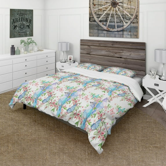 Designart 'Texture with Couples of Birds & Butterflies' Country Duvet Cover Set