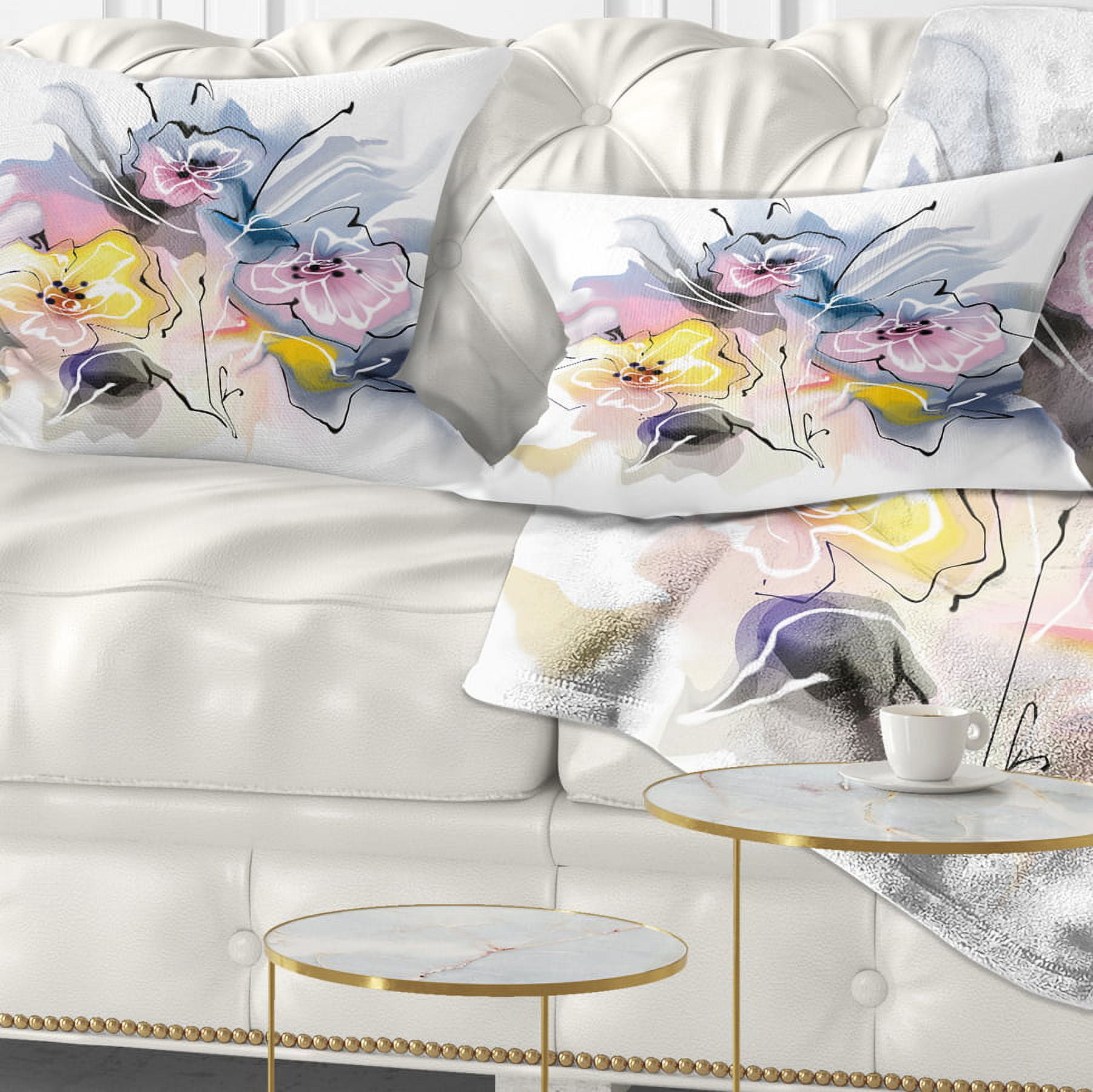 Designart Textured Floral Drawing - Floral Throw Pillow - 12x20
