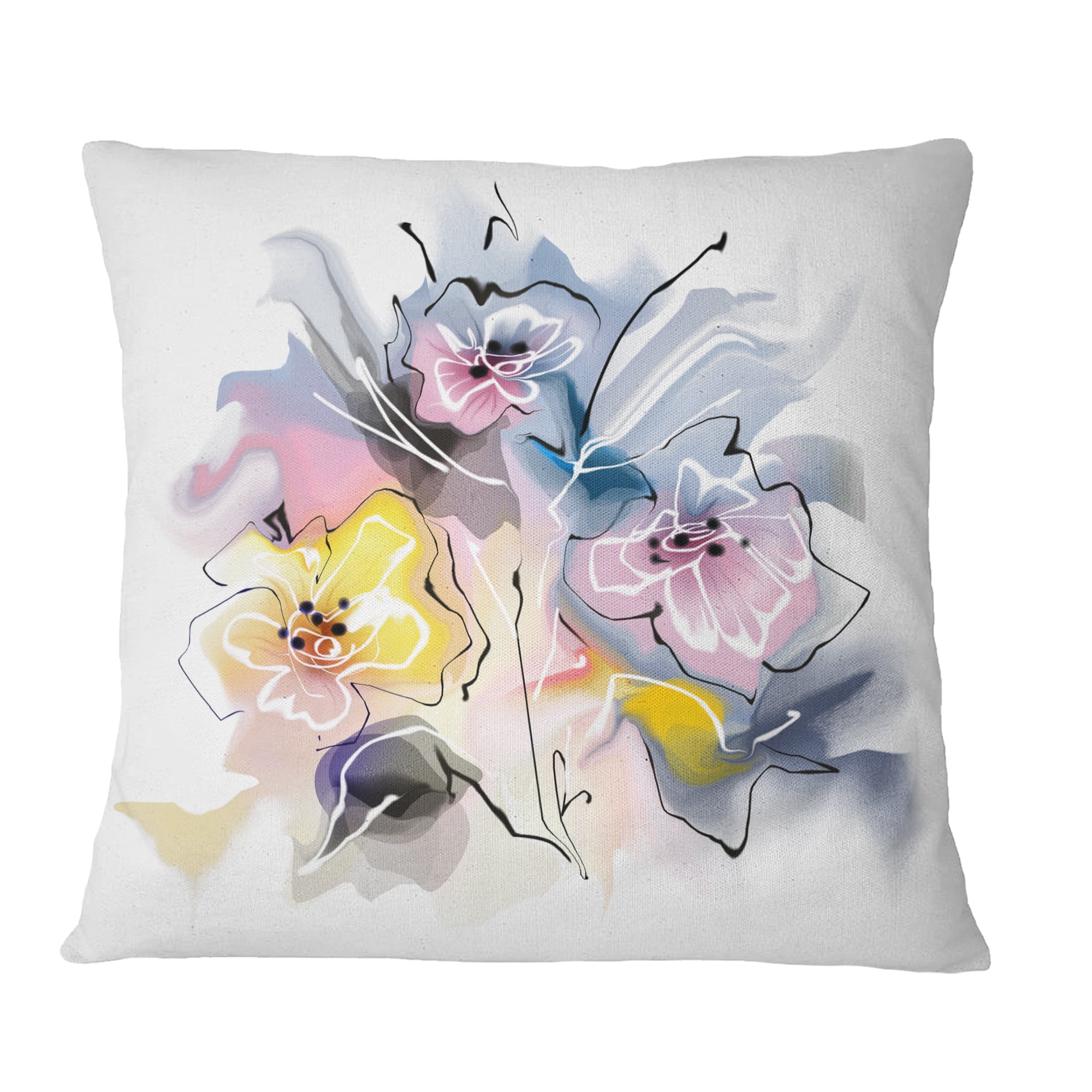 Designart Textured Floral Drawing - Floral Throw Pillow - 18x18