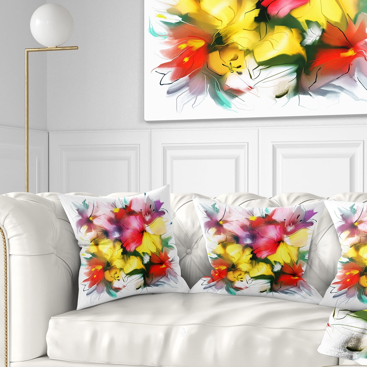 Designart Textured Flowers in Multiple Hues - Contemporary Throw Pillow - 18x18
