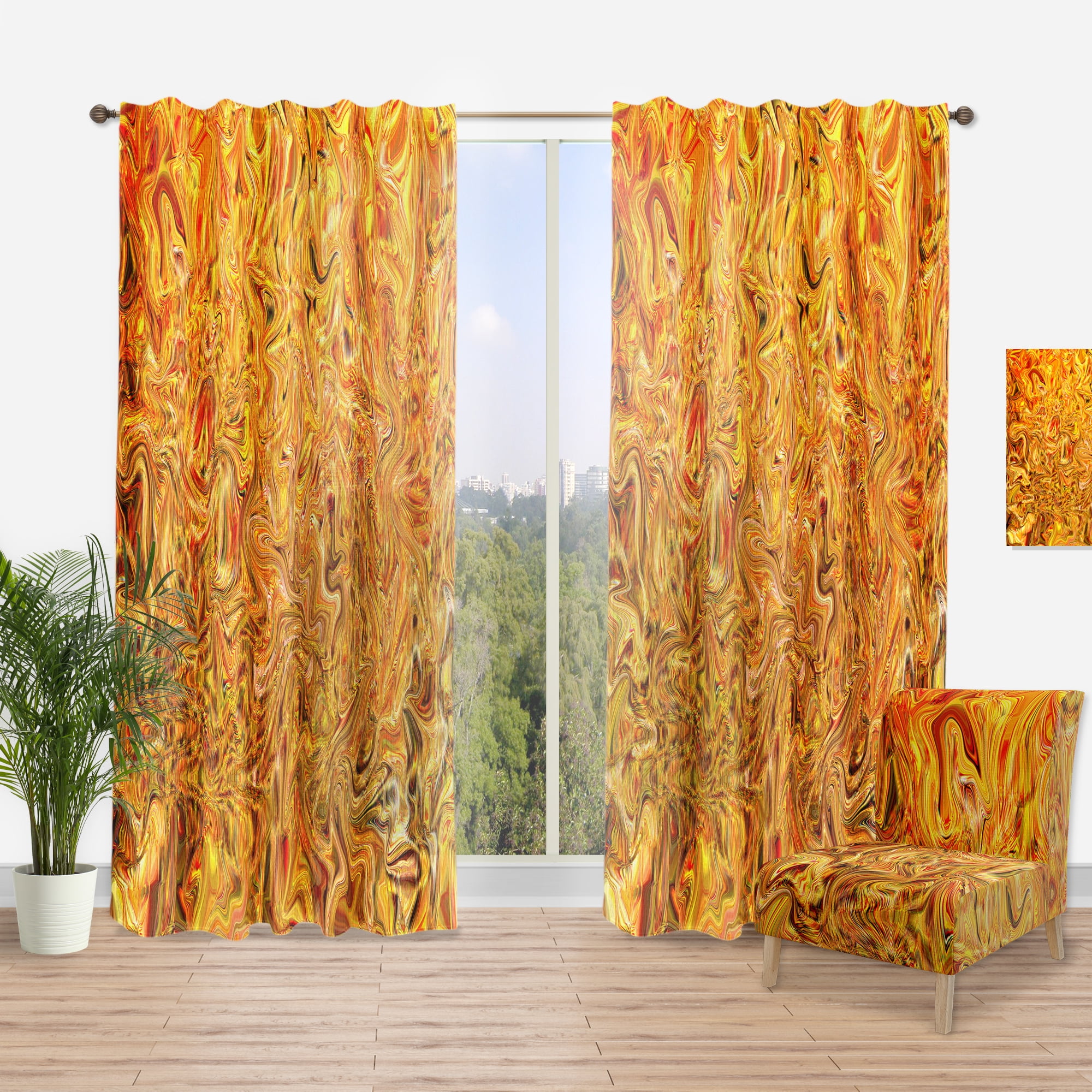 Designart 'Textured Flowing Yellow' Contemporary Curtain Panel