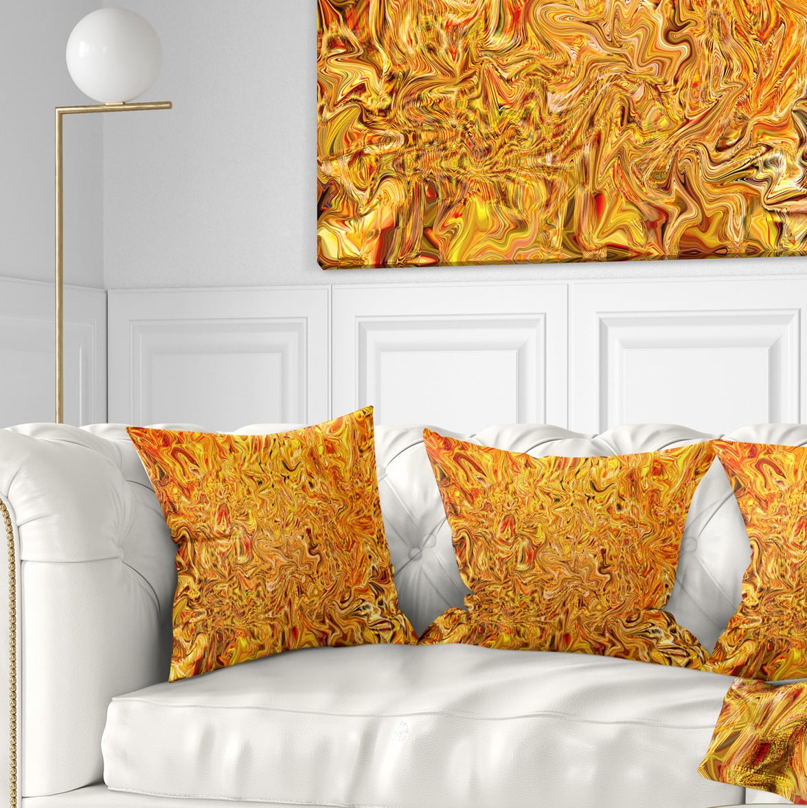 Designart Textured Flowing Yellow - Contemporary Throw Pillow - 16x16