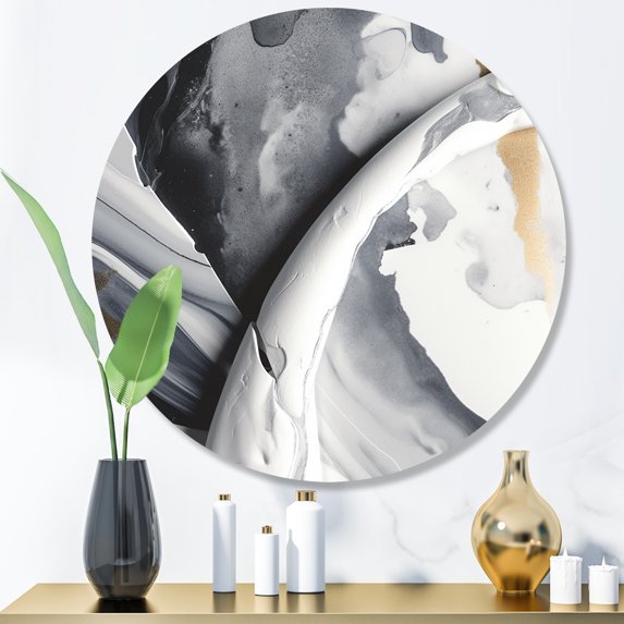 Designart "Textured Marble Painting IV" Abstract Marble Metal Round Art Print