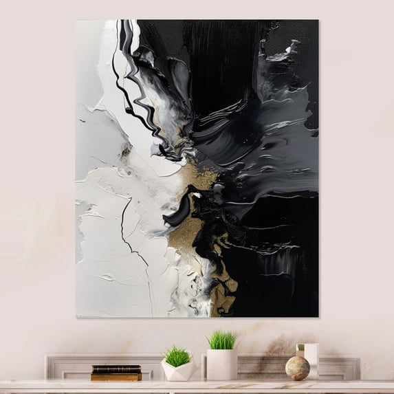 Designart "Textured Splash Black Paint Art I" Abstract Painting Metal Wall Art