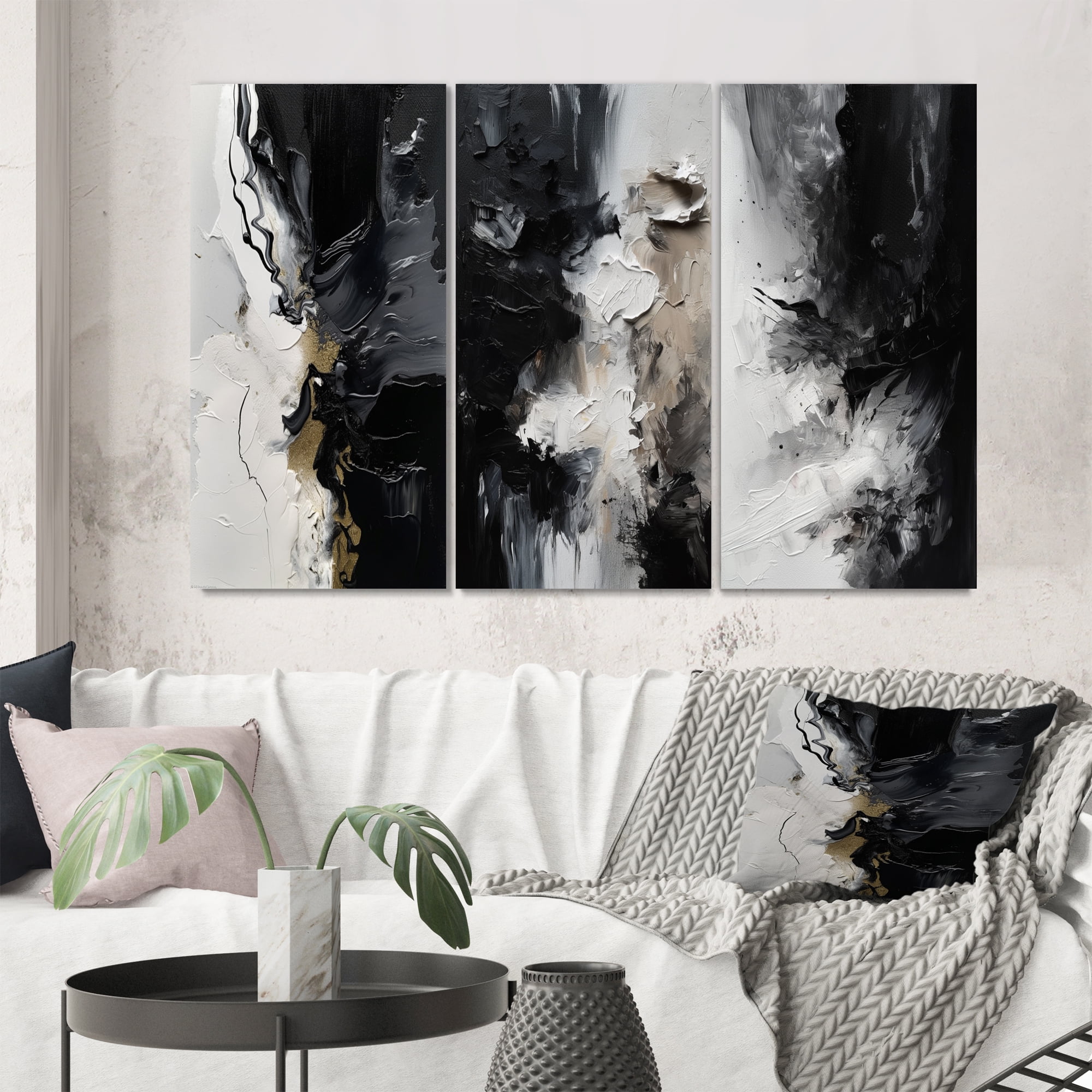Black and White Abstract Canvas Art Set of 3