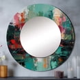thumbnail image 1 of Designart "Textures of the Mind in Red and Green II" Abstract Red Large Round Mirror - Round Mirror Wall Décor - Contemporary Round Printed Mirror 29" x 29" Inch, 1 of 5