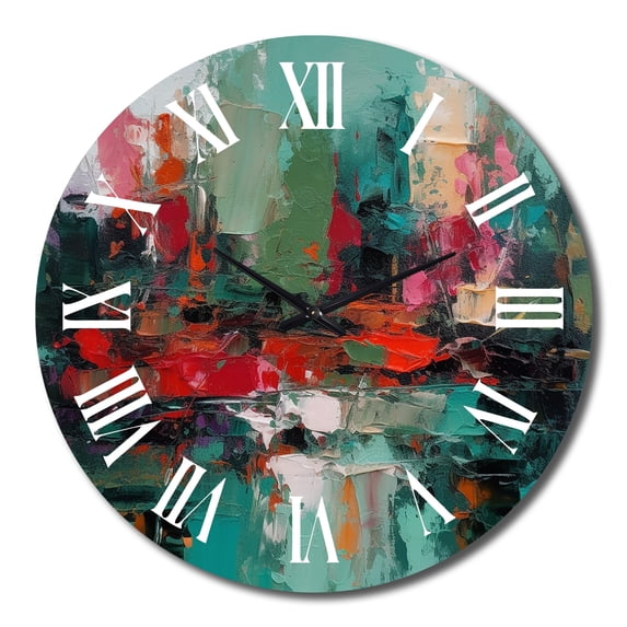 Designart "Textures of the Mind in Red and Green II" Abstract Oversized Wall Clock