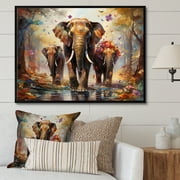 Designart "Thai Elephants Asian Painting VII" Asian Art Floater Framed Wall Decor