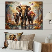 Designart "Thai Elephants Asian Painting VII" Asian Art Wall Decor