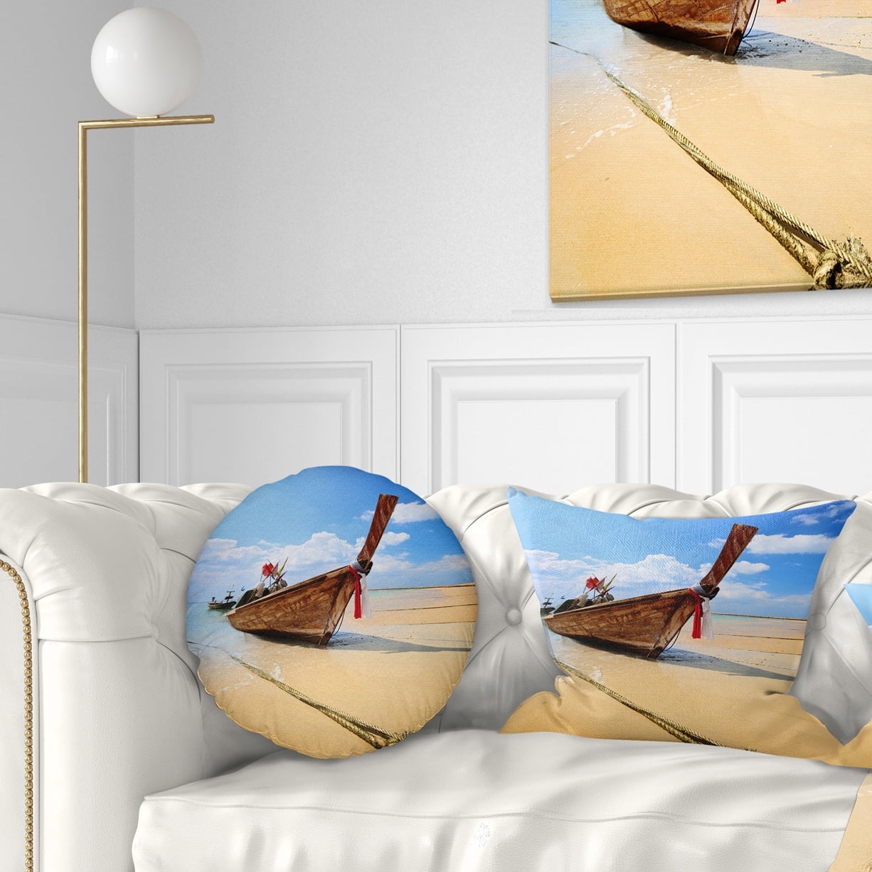 Designart Thai Long tail Boat - Beach and Shore Throw Pillow - 12x20