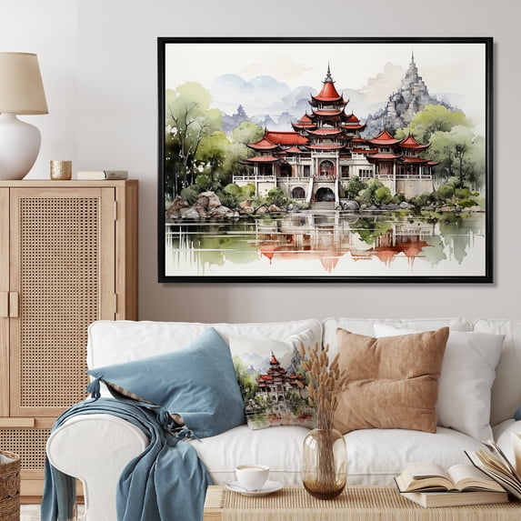 Designart "Thailand Architectural euphony II" Cities & Countries Floater Framed Wall Decor