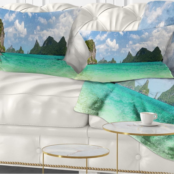 Designart Thailand Beach Panorama - Landscape Printed Throw Pillow - 12x20
