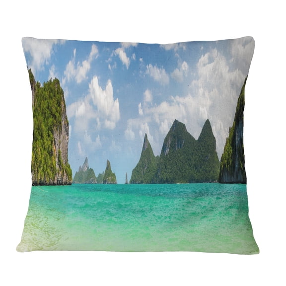 Designart Thailand Beach Panorama - Landscape Printed Throw Pillow - 18x18