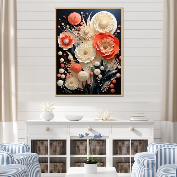 Designart "The Abstracted Essence Of Coral Blossoms" Coastal Coral Under Water Floater Framed Wall Decor