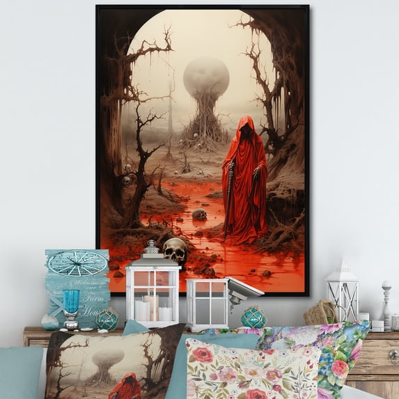 Designart "The Agony Coral Beige Art from Mexico I" Mexican Floater Framed Wall Art Living Room