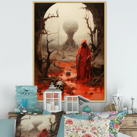 Designart "The Agony Coral Beige Art from Mexico I" Mexican Floater Framed Wall Art Living Room