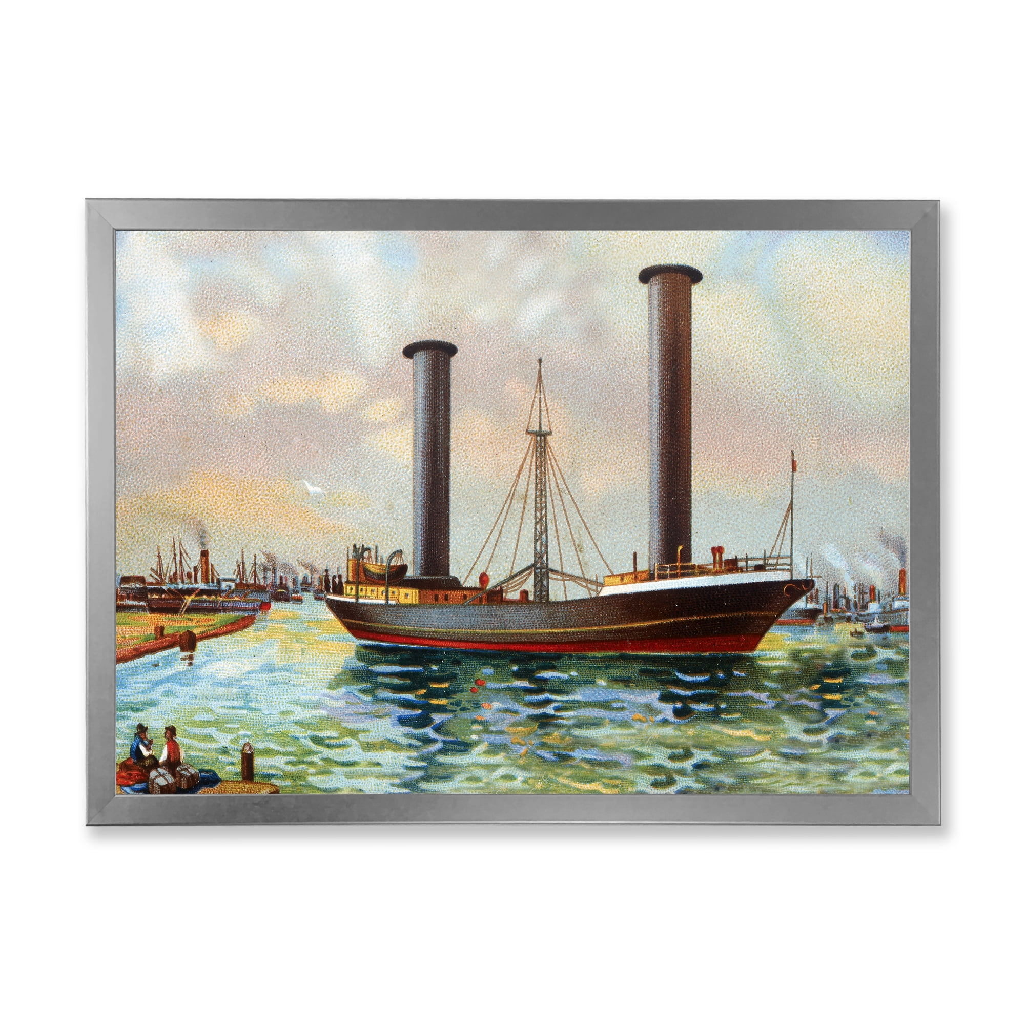 Designart 'The Ancient Boat Leaving The Harbor' Nautical & Coastal Framed Art Print