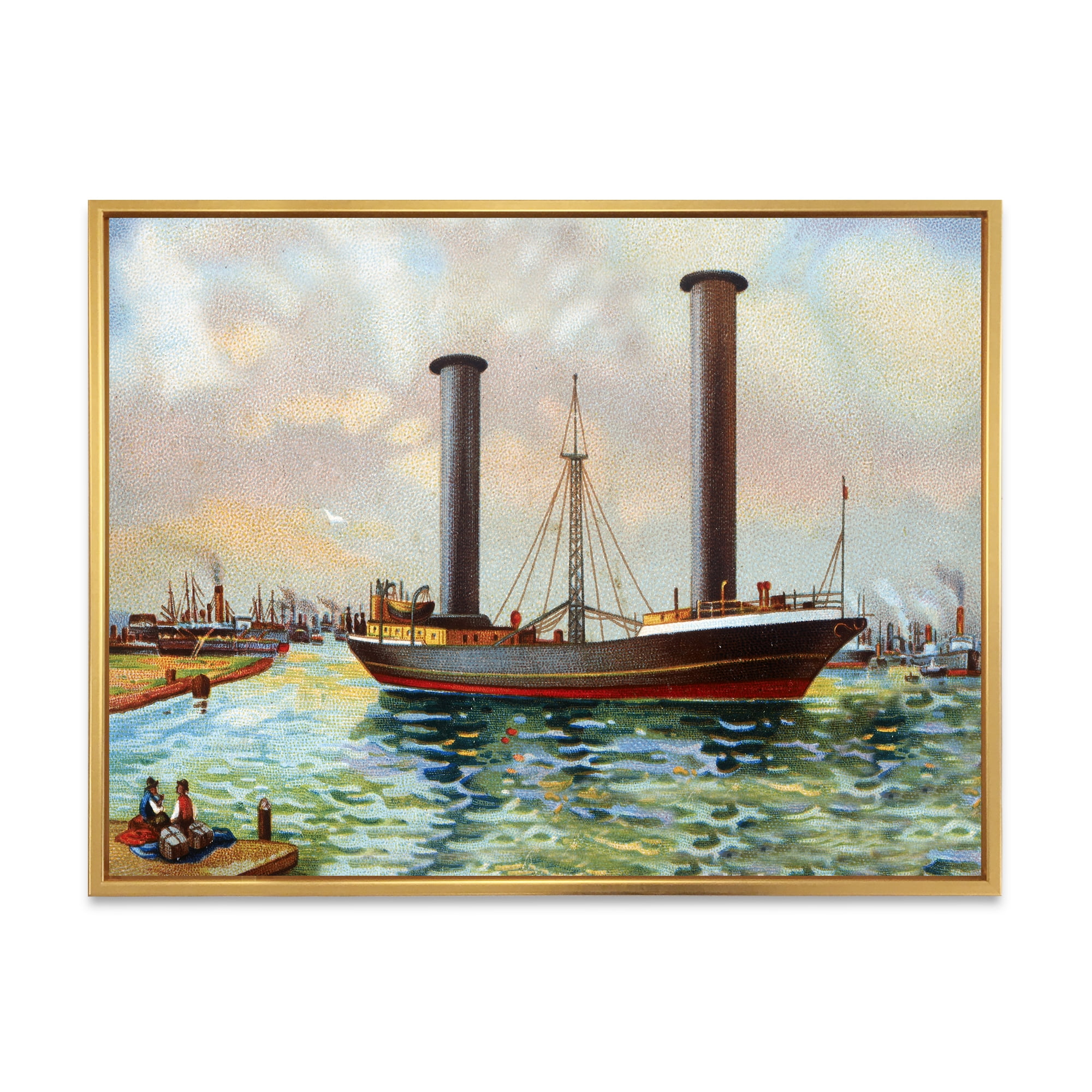Designart 'The Ancient Boat Leaving The Harbor' Nautical & Coastal Framed Canvas Wall Art Print
