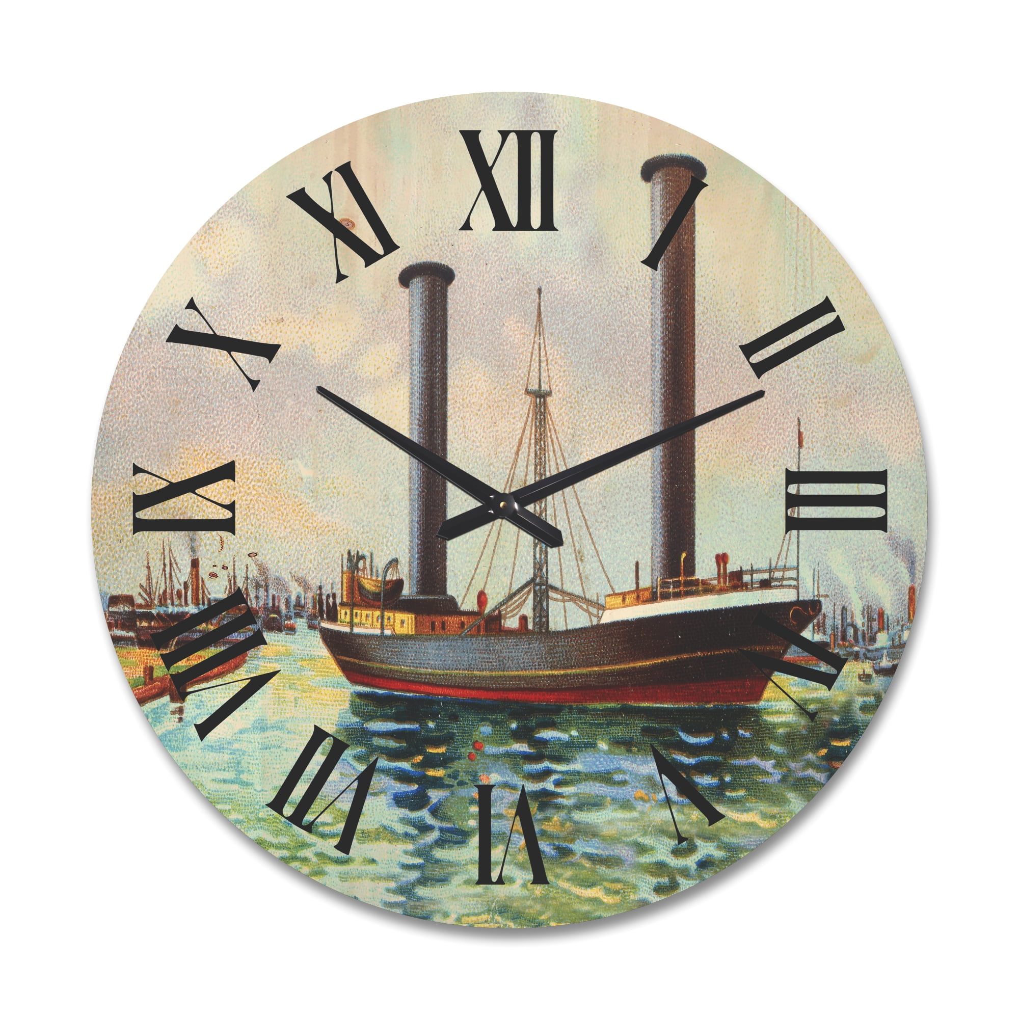 Designart 'The Ancient Boat Leaving The Harbor' Nautical & Coastal Wood Wall Clock