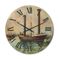 Designart 'The Ancient Boat Leaving The Harbor' Nautical & Coastal Wood Wall Clock