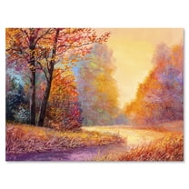 Designart ' The Autumn Forest Orange Leaves Landscape With Path ' Lake House Canvas Wall Art Print