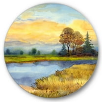 Designart 'The Awakening of Nature Over Meadows' Lake House Circle Metal Wall Art 36x36 - Disc of 36