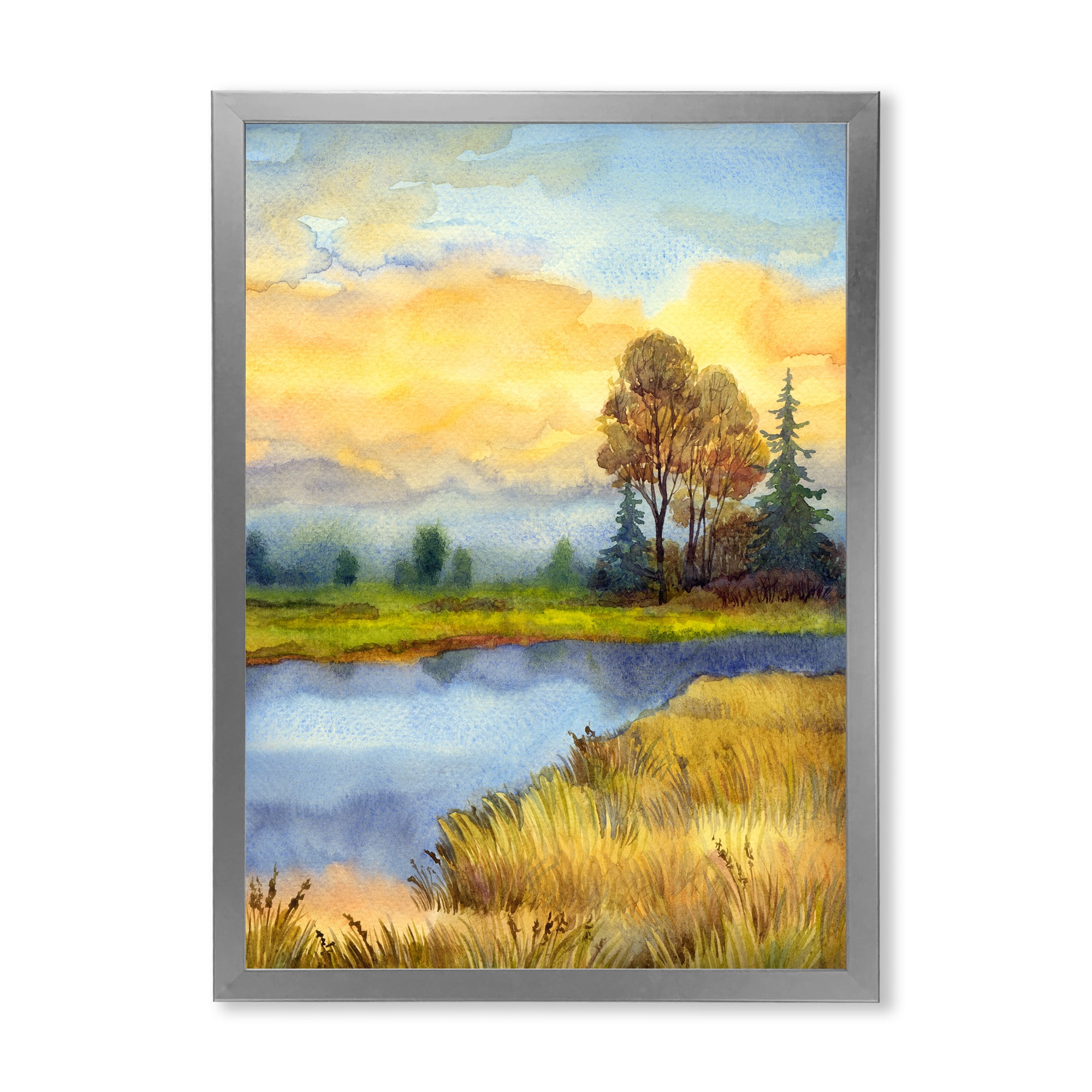 Designart 'The Awakening of Nature Over Meadows' Lake House Framed Art Print