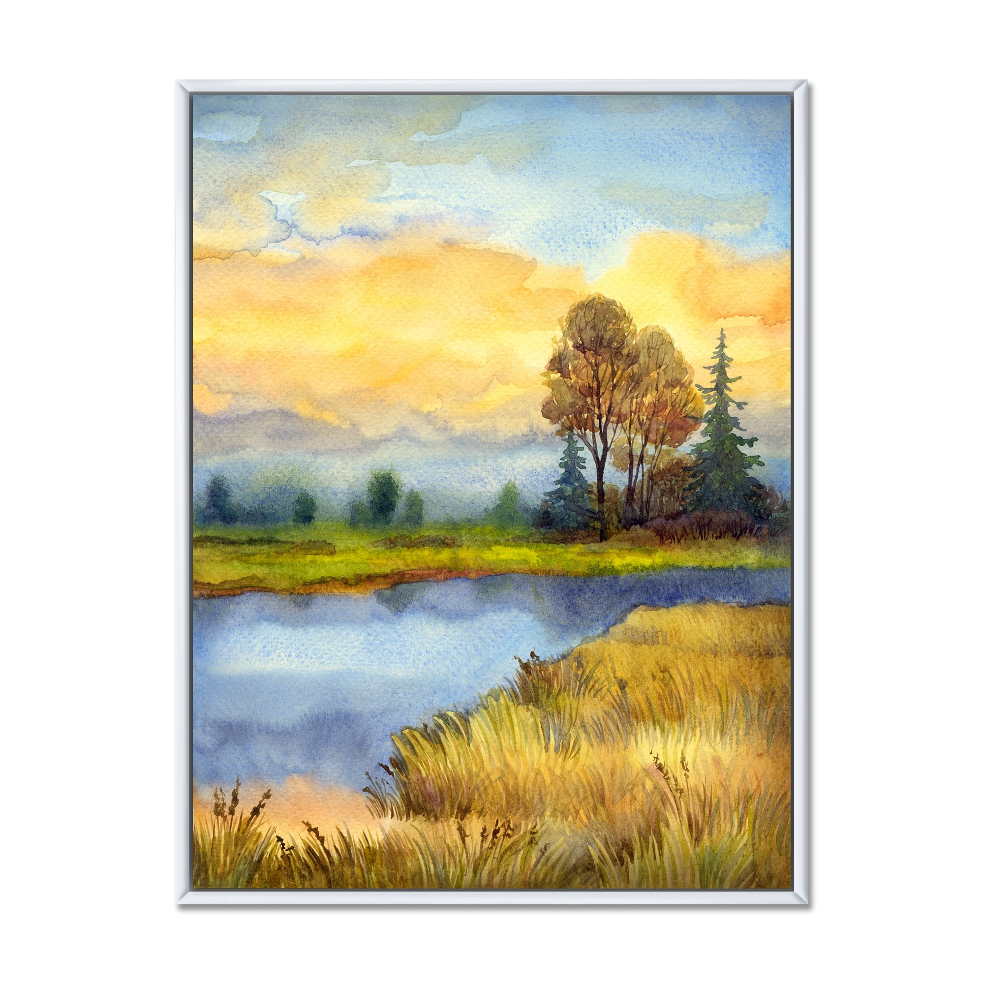 Designart 'The Awakening of Nature Over Meadows' Lake House Framed Canvas Wall Art Print