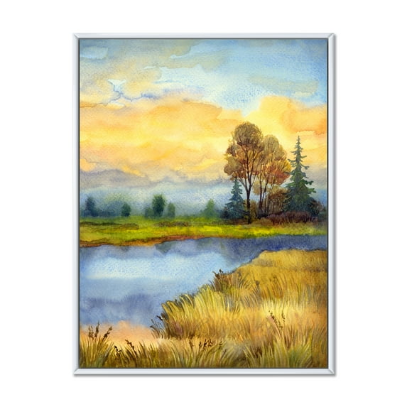 Designart 'The Awakening of Nature Over Meadows' Lake House Framed Canvas Wall Art Print