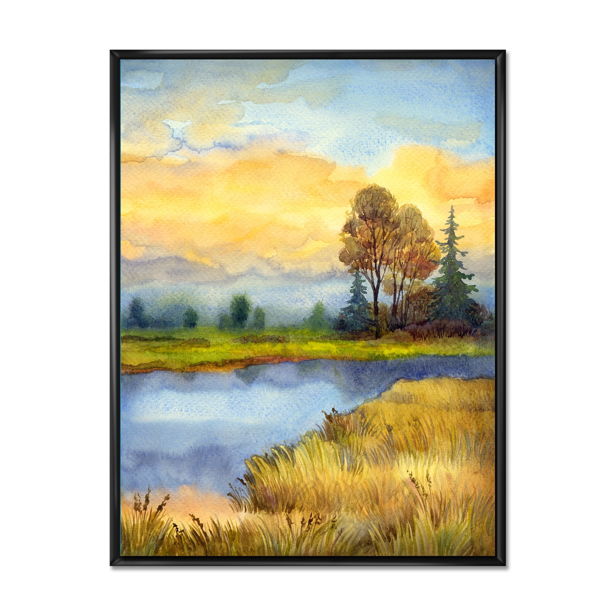 Designart 'The Awakening of Nature Over Meadows' Lake House Framed Canvas Wall Art Print