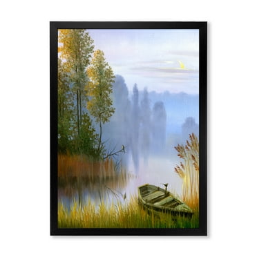 Designart 'The Bank Of The Lake With The Boat' Traditional Framed Art Print