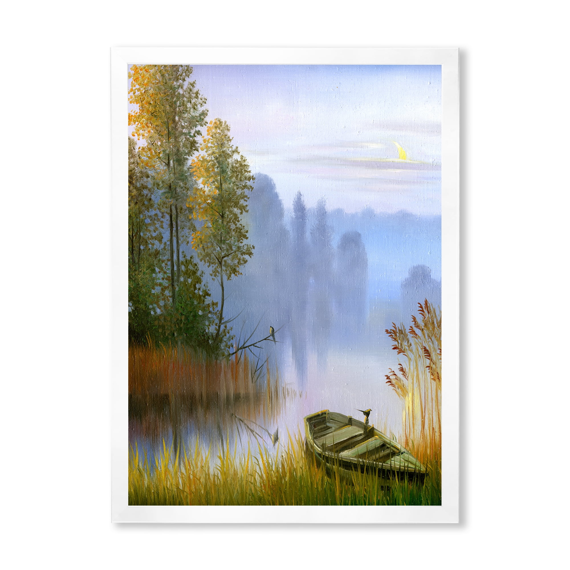 Designart 'The Bank Of The Lake With The Boat' Traditional Framed Art Print