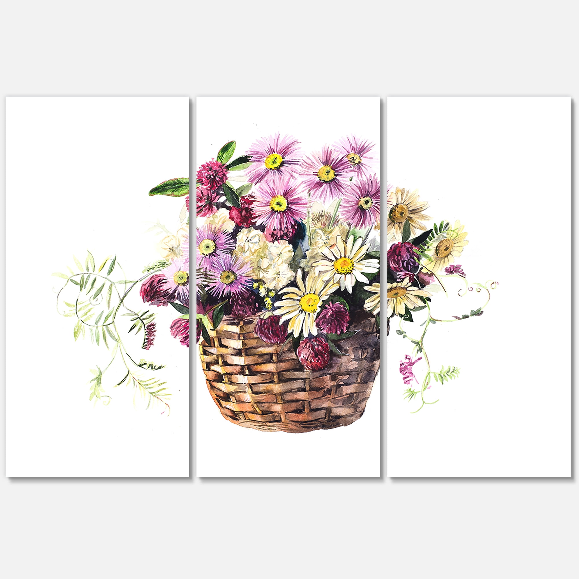 Designart ' The Basket Bouquet From Meadow Flowers ' Traditional Canvas Wall Art Print
