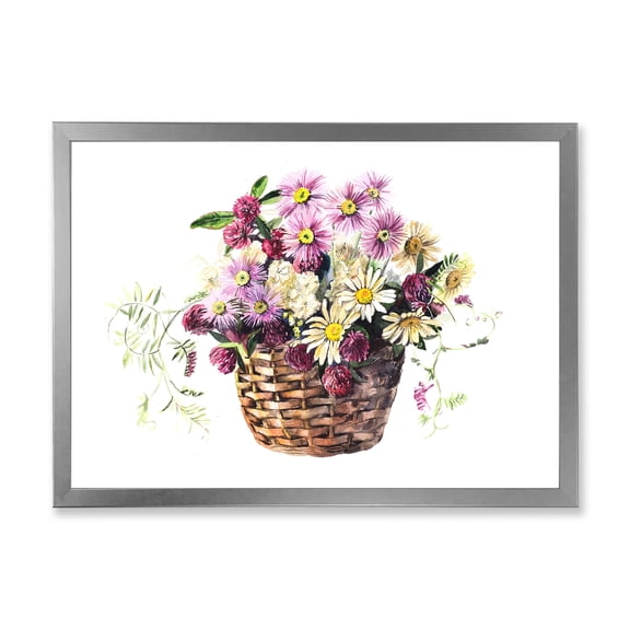 Designart 'The Basket Bouquet From Meadow Flowers' Traditional Framed Art Print