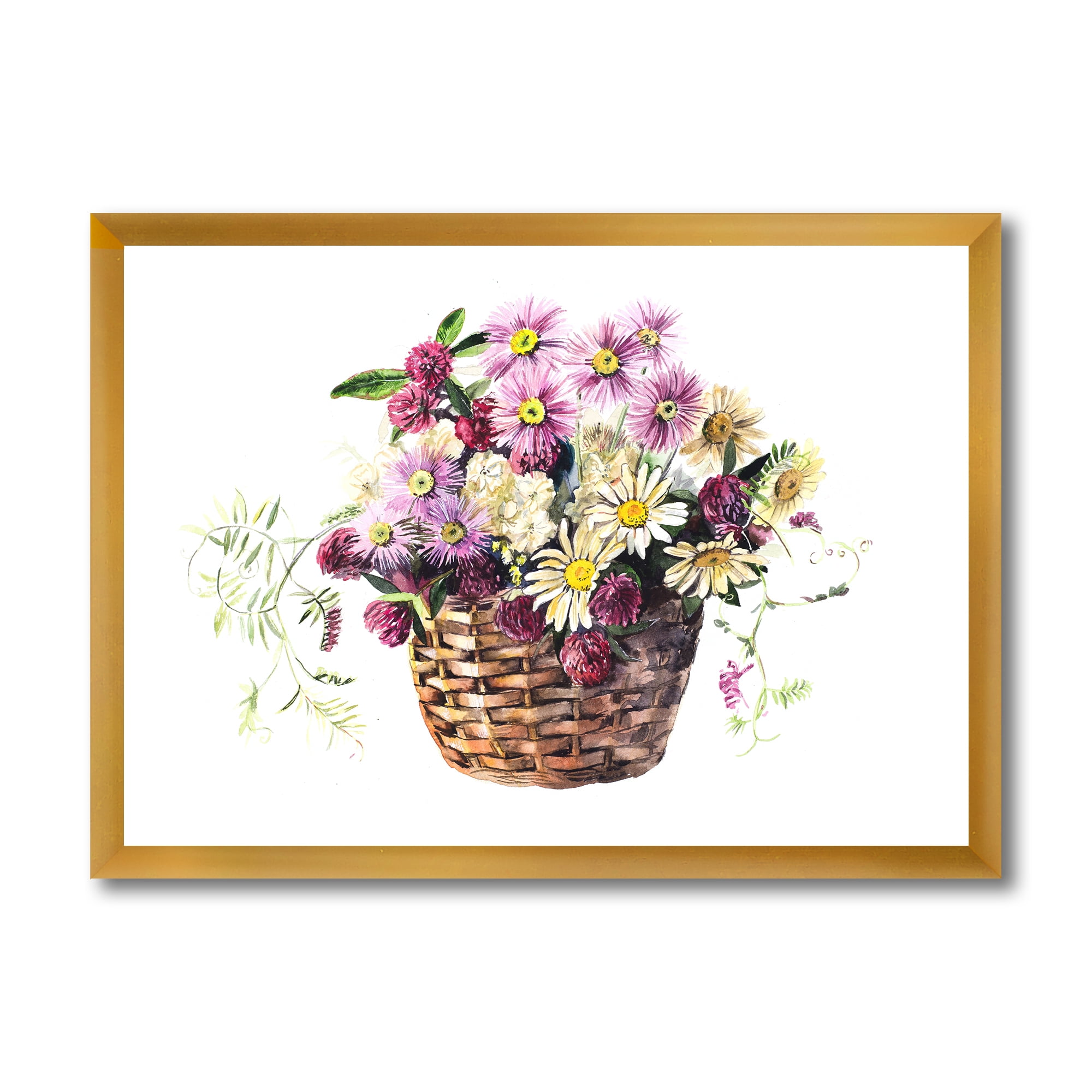 Designart 'The Basket Bouquet From Meadow Flowers' Traditional Framed Art Print