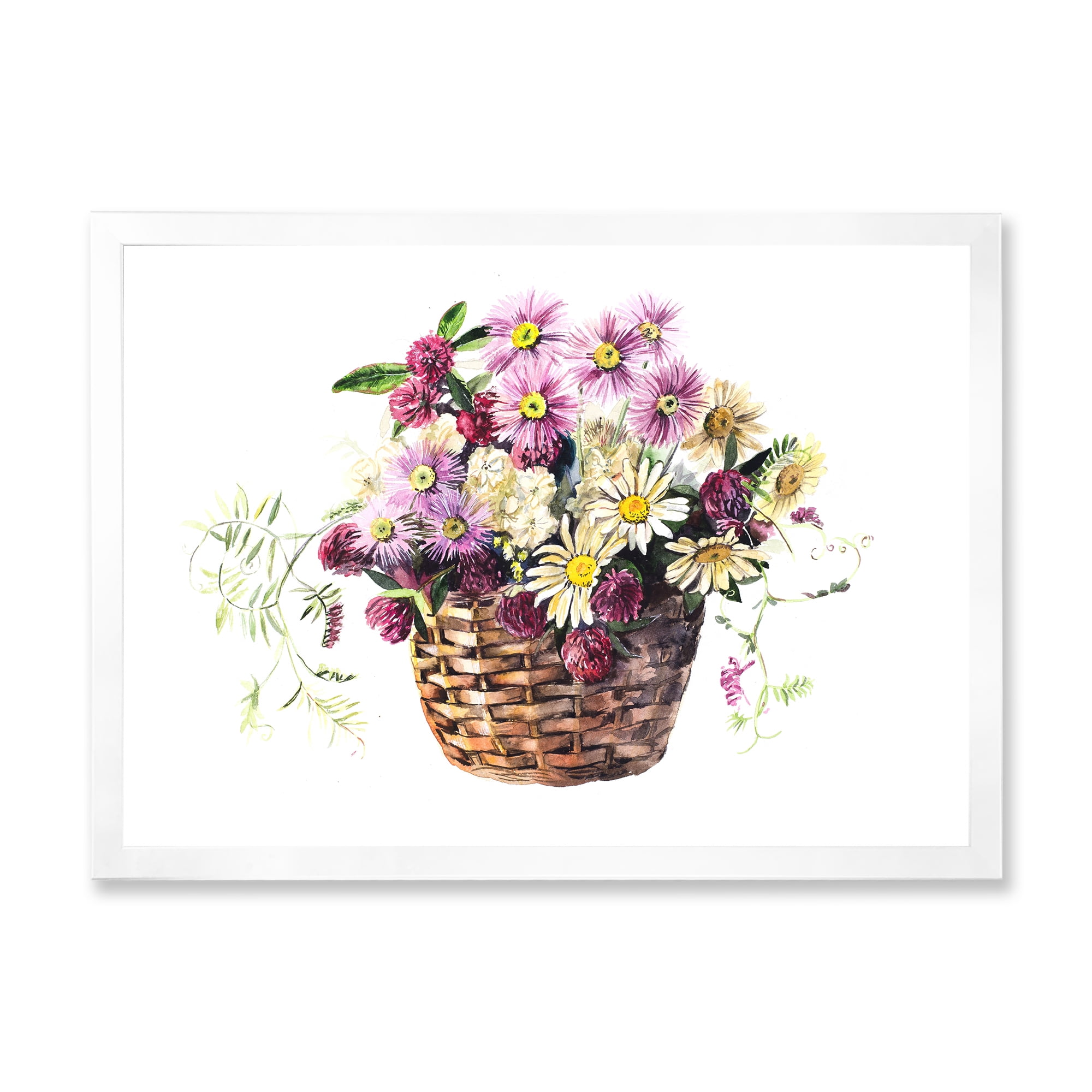 Designart 'The Basket Bouquet From Meadow Flowers' Traditional Framed Art Print