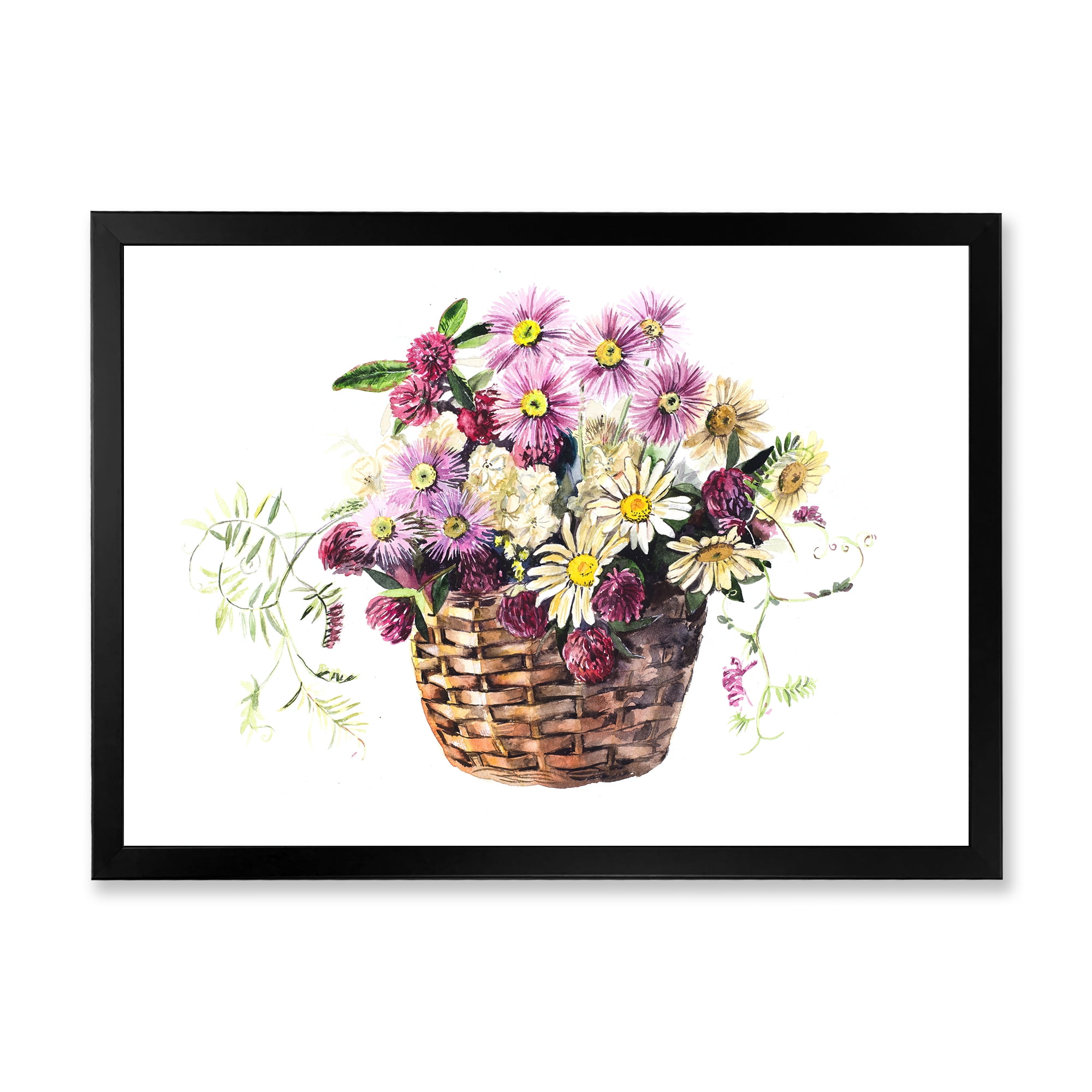 Designart 'The Basket Bouquet From Meadow Flowers' Traditional Framed Art Print